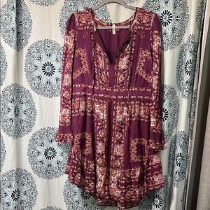 Free People Long Sleeve Purple Floral Dress